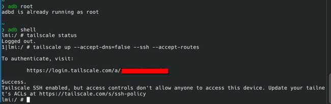 Tailscale Login in ADB shell
