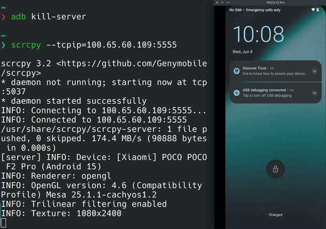 Scrcpy showing Android Lockscreen